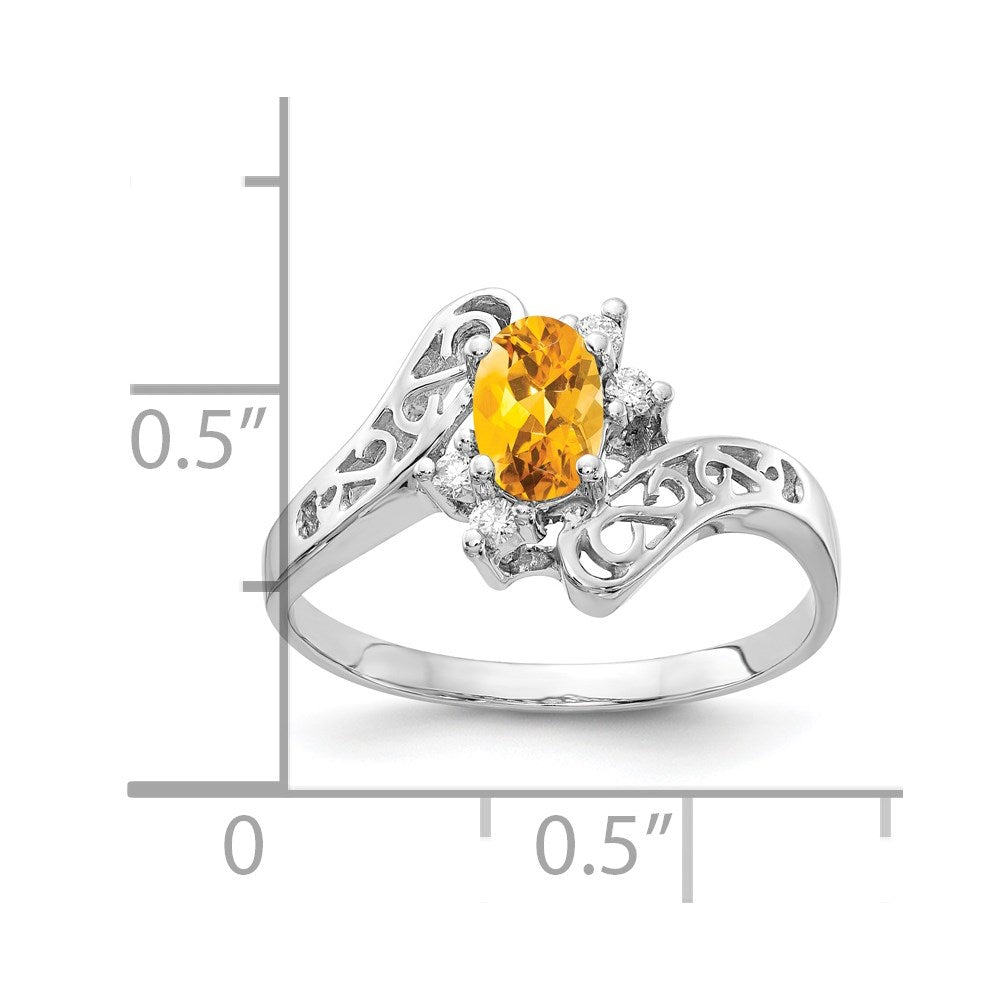 14K White Gold 6X4mm Oval Citrine Aa Diamond Ring