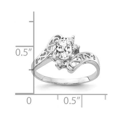 Solid 14k White Gold 6x4mm Oval Cubic Zirconia AA Simulated CZ Ring