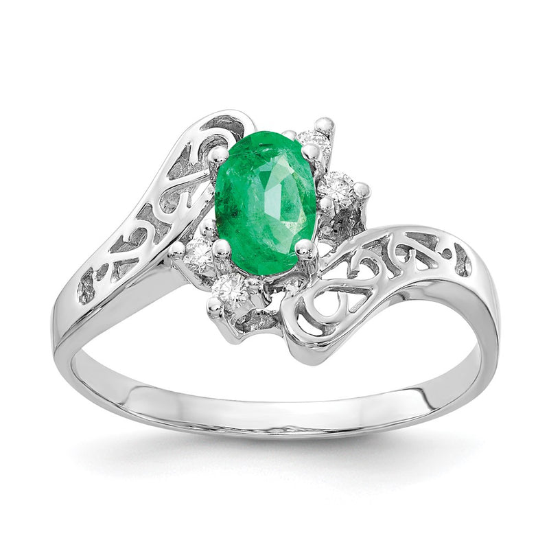 14k White Gold 6x4mm Oval Emerald A Real Diamond ring