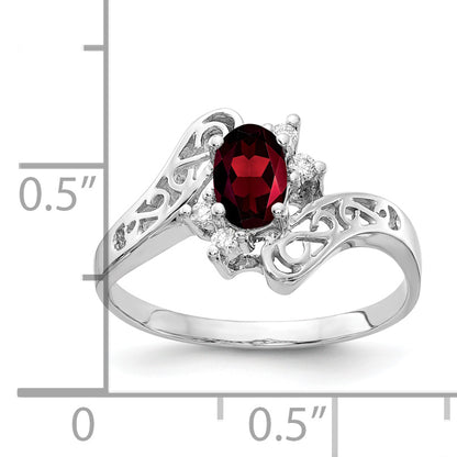 14k White Gold 6x4mm Oval Garnet A Real Diamond ring