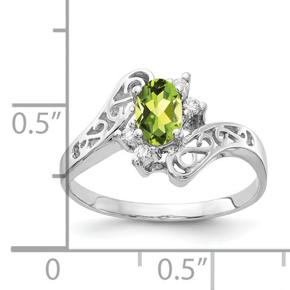 14K White Gold 6X4mm Oval Peridot Vs Diamond Ring