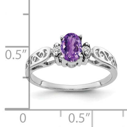 14K White Gold 6X4mm Oval Amethyst Checker Aaa Diamond Ring