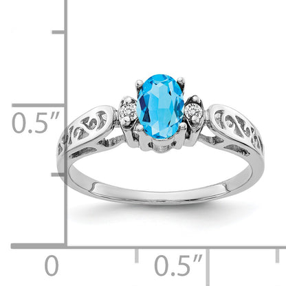 14k White Gold 6x4mm Oval Blue Topaz A Real Diamond ring