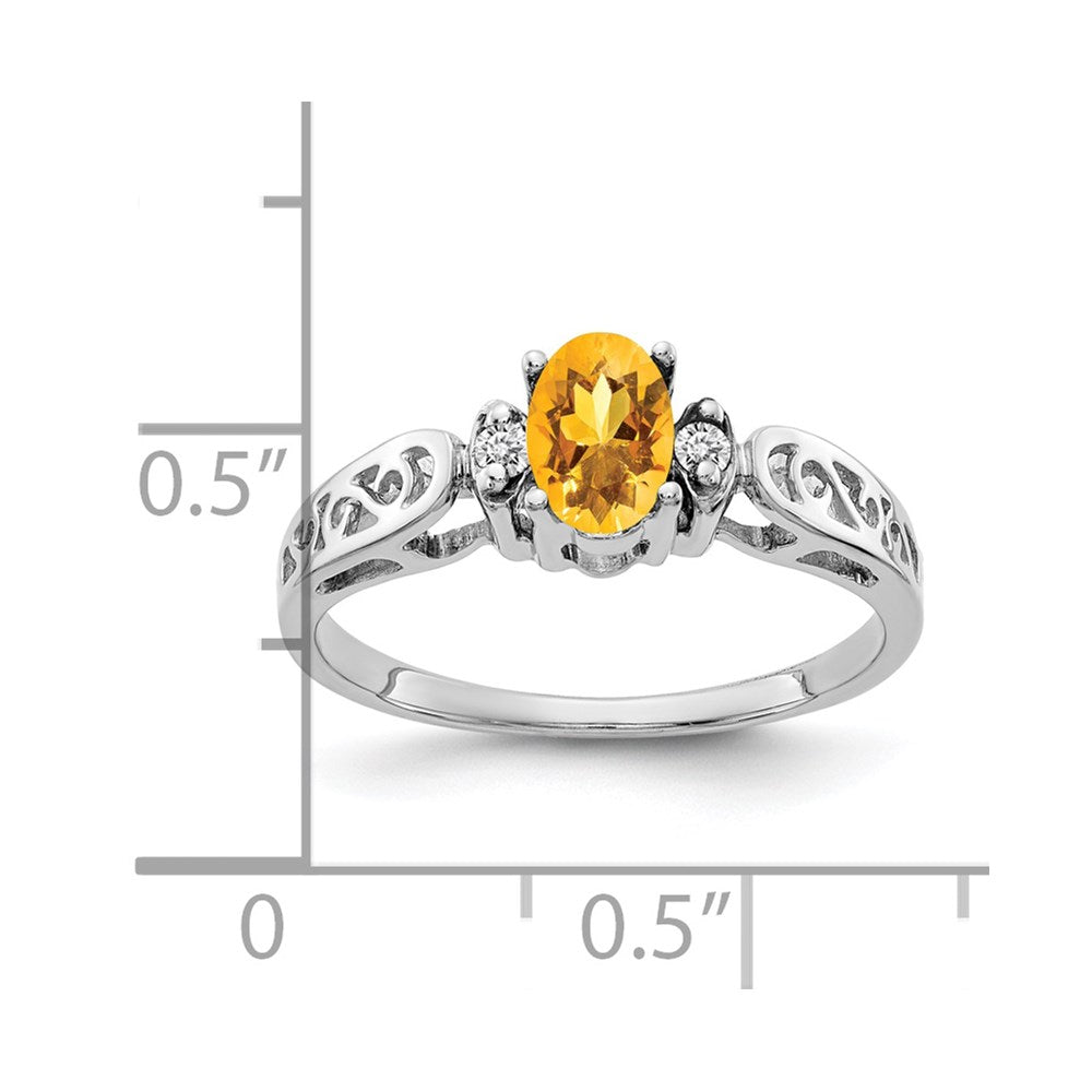 14K White Gold 6X4mm Oval Citrine Checker A Diamond Ring