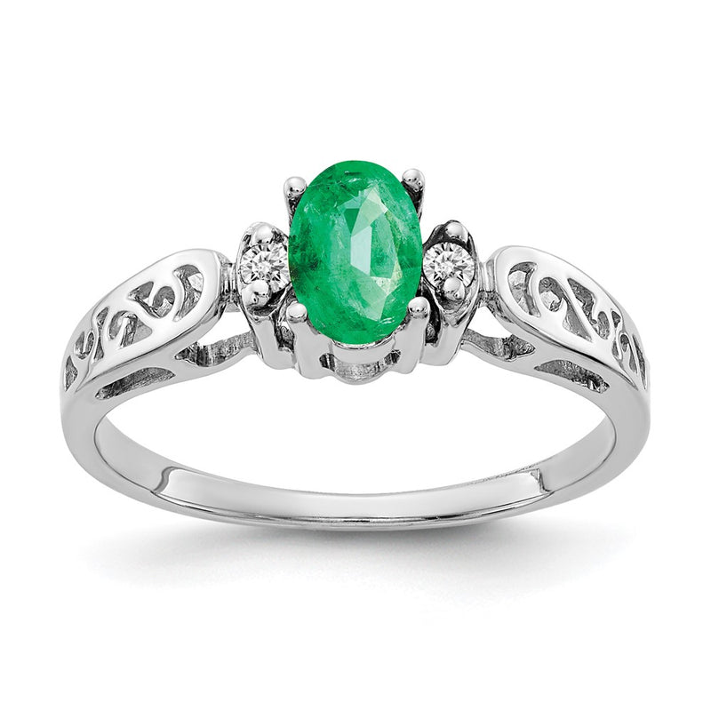 14k White Gold 6x4mm Oval Emerald A Real Diamond ring