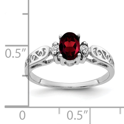 14K White Gold 6X4mm Oval Garnet Checker Vs Diamond Ring