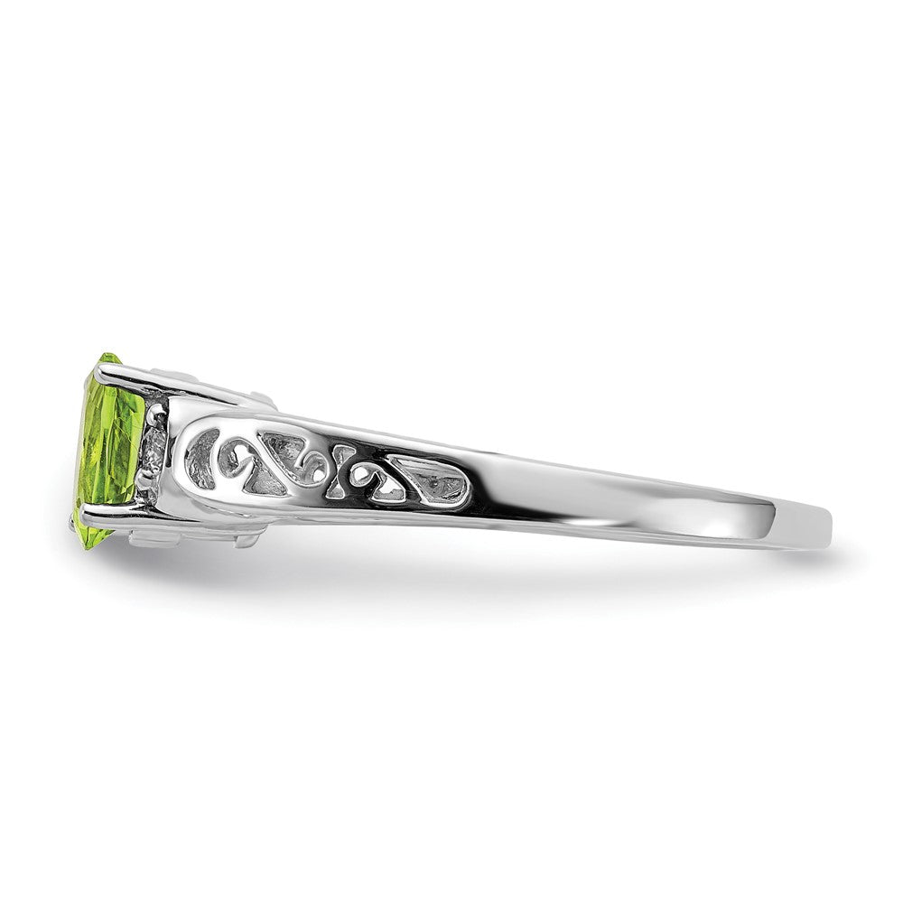 14K White Gold 6X4mm Oval Peridot Checker A Diamond Ring