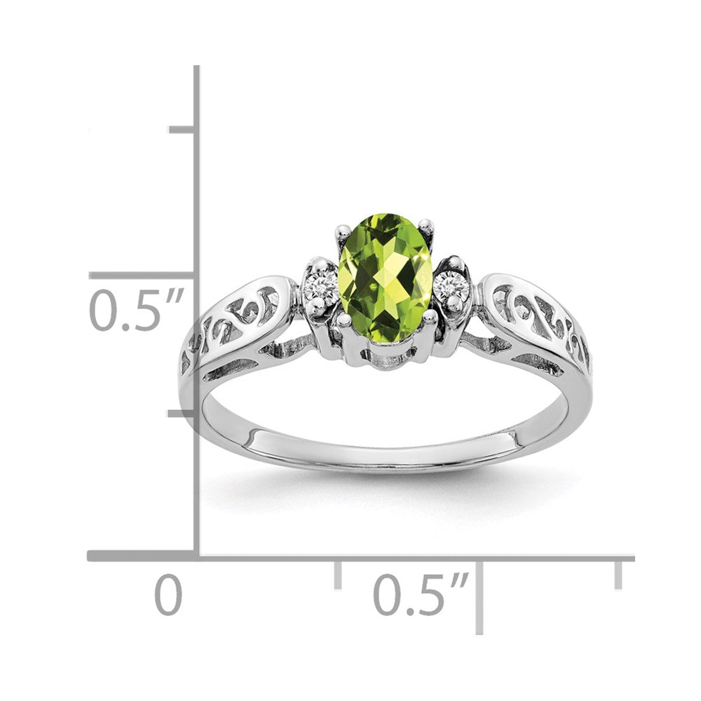 14K White Gold 6X4mm Oval Peridot Checker A Diamond Ring