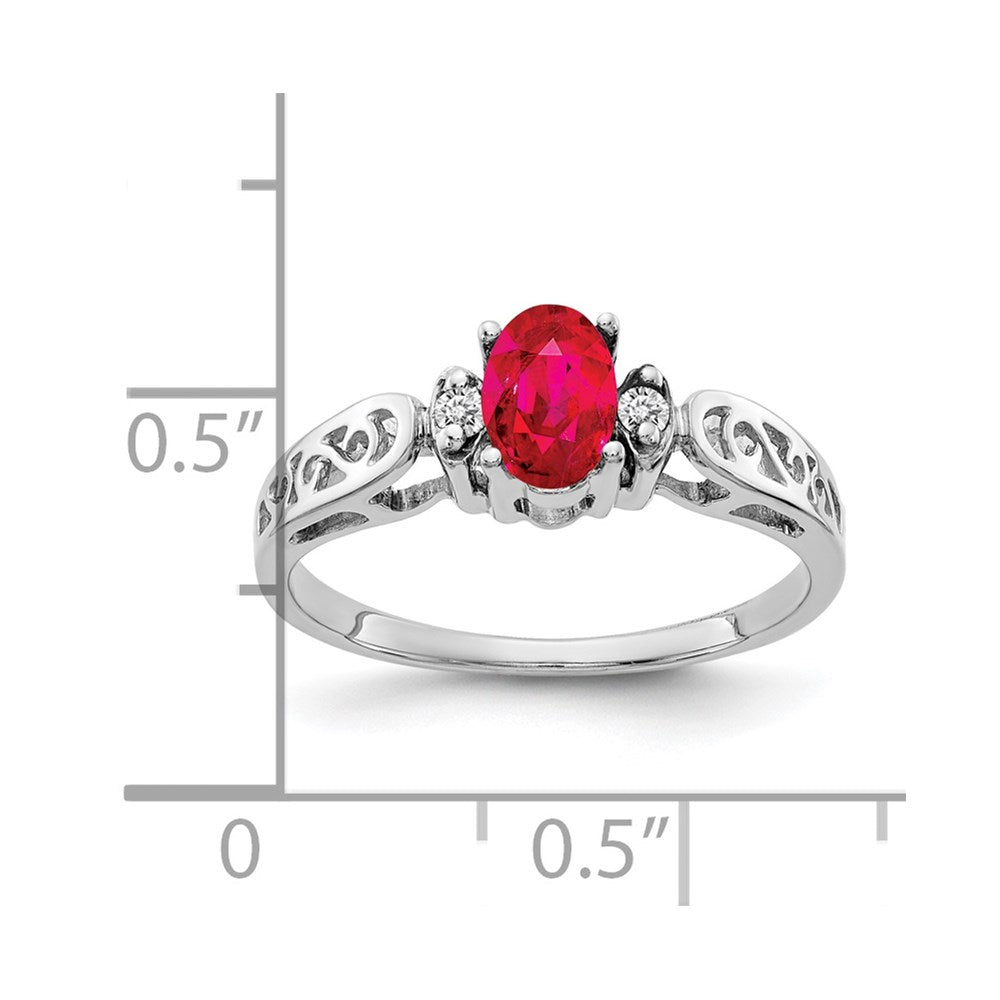 14K White Gold 6X4mm Oval Ruby Vs Diamond Ring