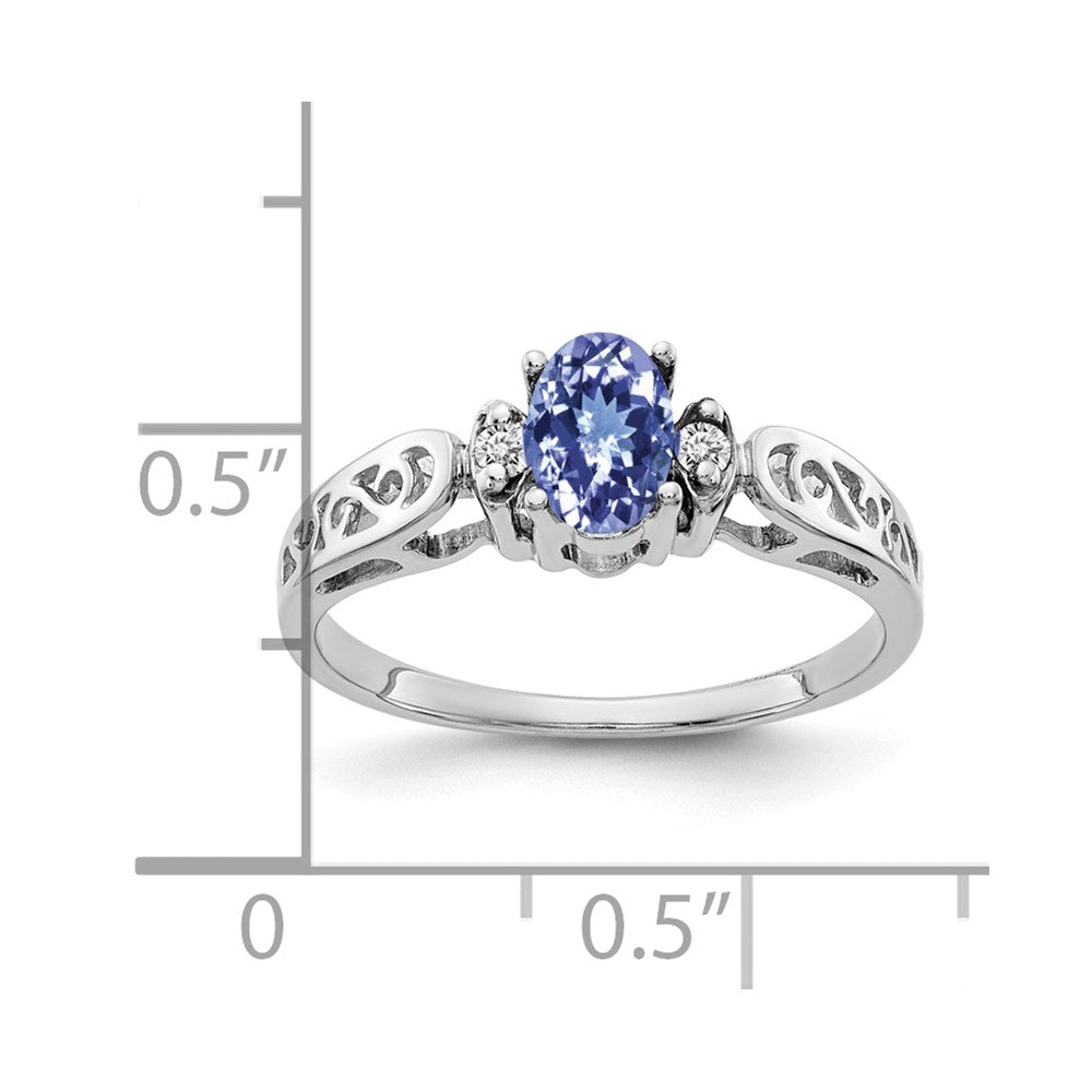 14K White Gold 6X4mm Oval Tanzanite Aaa Diamond Ring