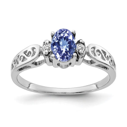 14K White Gold 6X4mm Oval Tanzanite Aa Diamond Ring