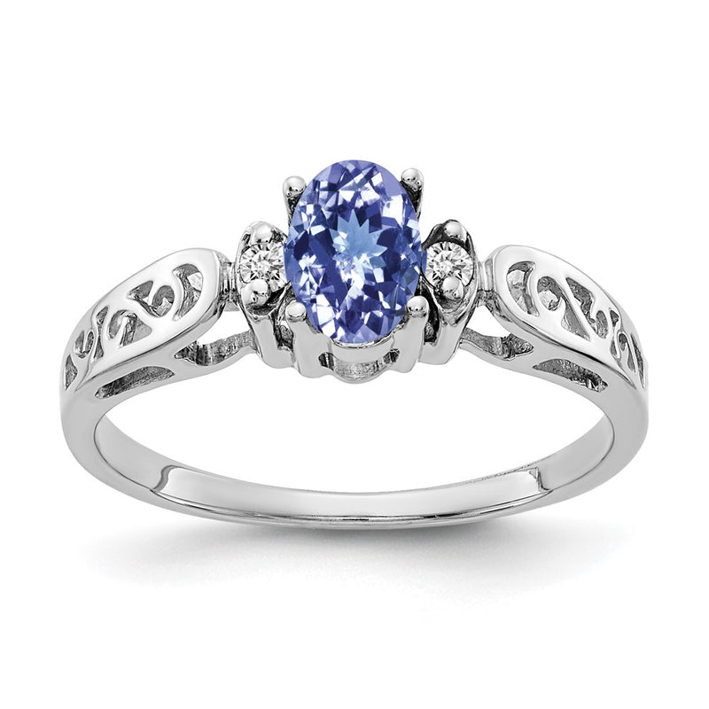 14K White Gold 6X4mm Oval Tanzanite Aa Diamond Ring