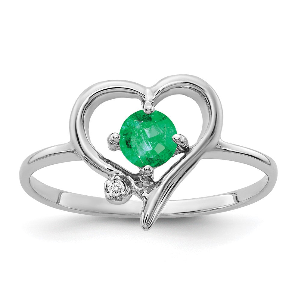 14K White Gold 4mm Emerald Vs Diamond Ring