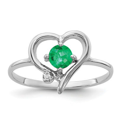 14K White Gold 4mm Emerald Aa Diamond Ring