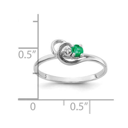 14K White Gold 3mm Emerald A Diamond Ring