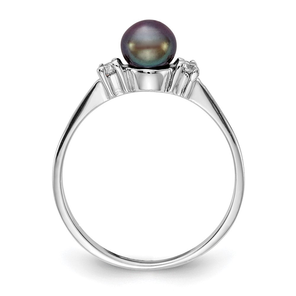 14K White Gold 5mm Black Fw Cultured Pearl A Diamond Ring