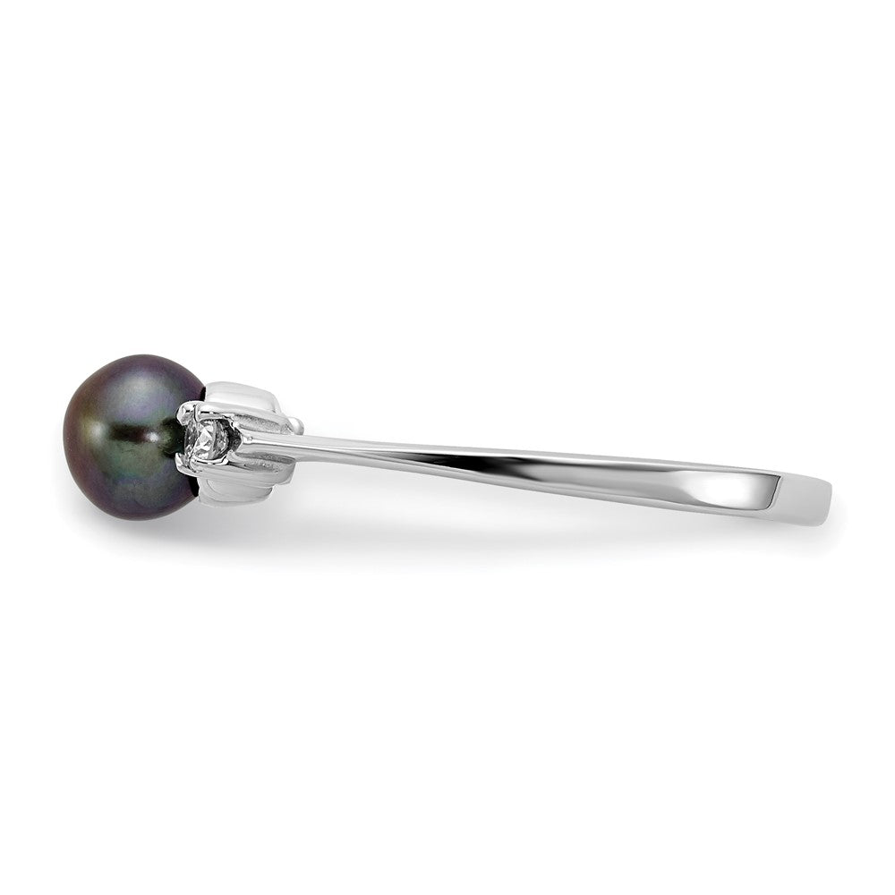 14K White Gold 5mm Black Fw Cultured Pearl A Diamond Ring