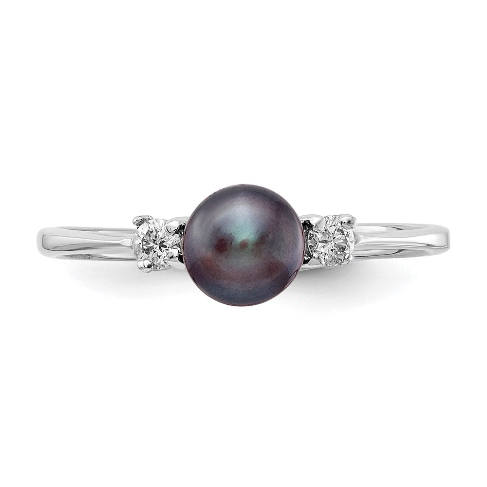 14K White Gold 5mm Black Fw Cultured Pearl A Diamond Ring