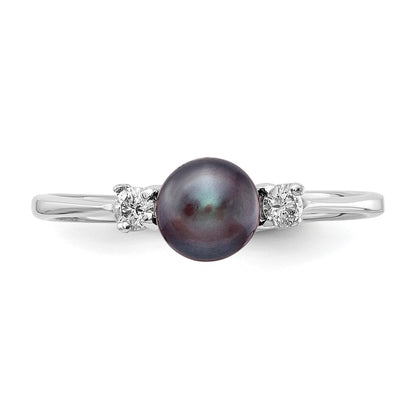 14K White Gold 5mm Black Fw Cultured Pearl A Diamond Ring