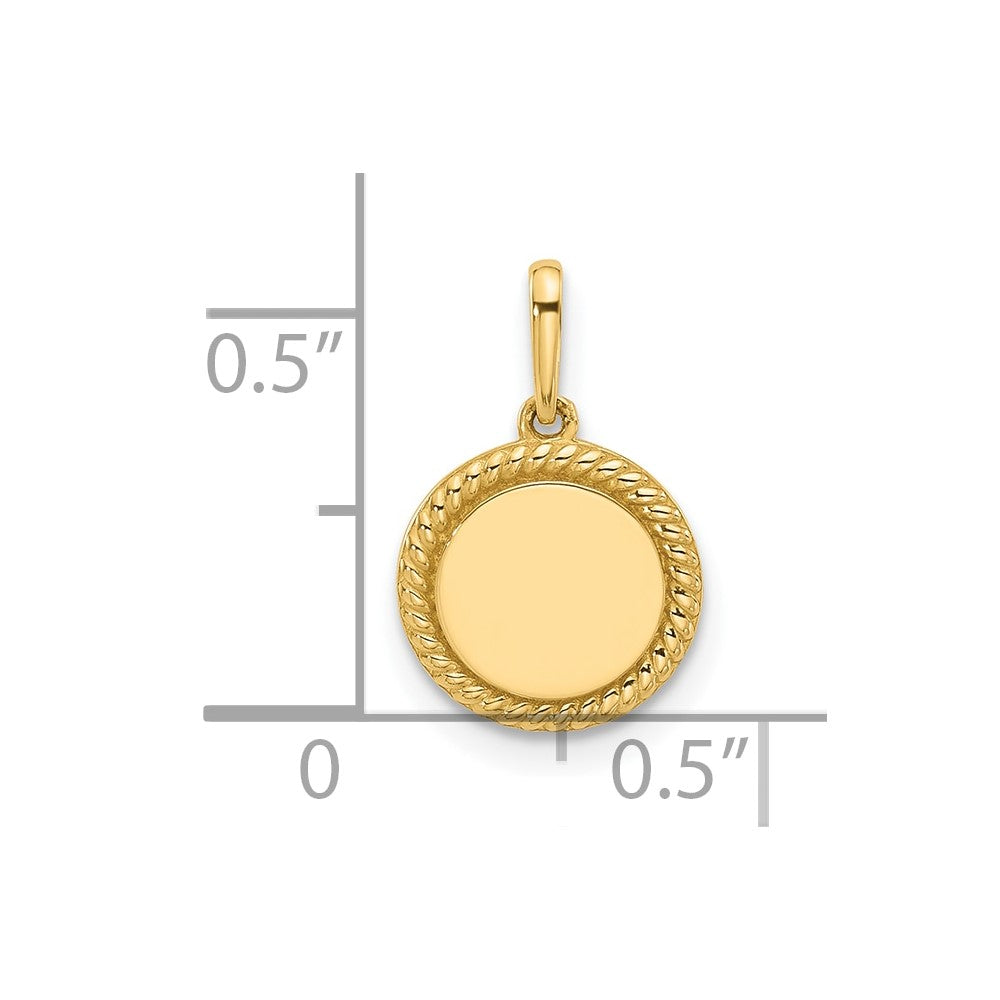 14K Yellow Gold Polished Round with Rope Border Charm
