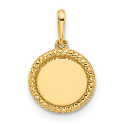 14K Yellow Gold Polished Round with Rope Border Charm