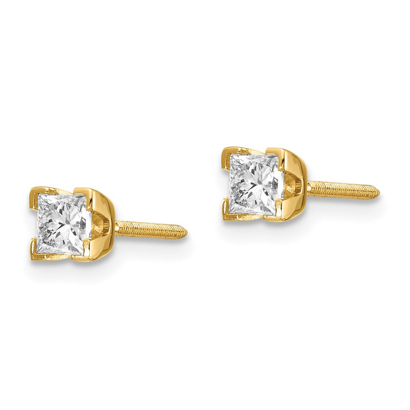 14k AA Quality Complete Princess cut Diamond Stud Ear