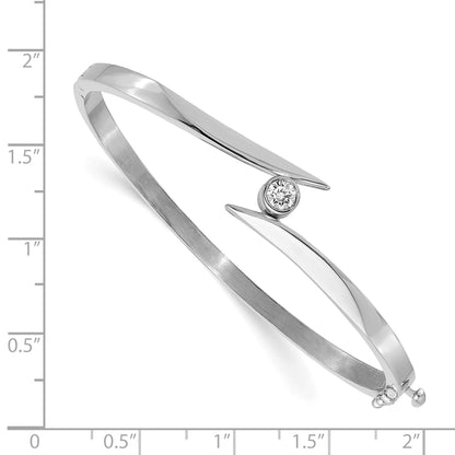 14K White Gold Complete 1/4 Carat Aaa Diamond Hinged Oval Bangle Bracelet