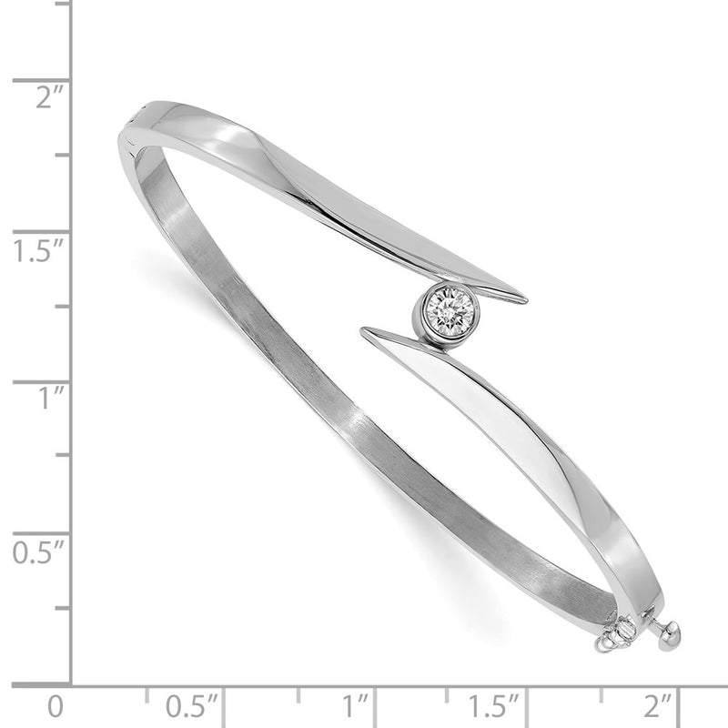 14K White Gold Complete 1/4 Carat Aaa Diamond Hinged Oval Bangle Bracelet
