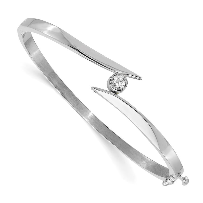 14K White Gold Complete 1/4 Carat Aa Diamond Hinged Oval Bangle Bracelet