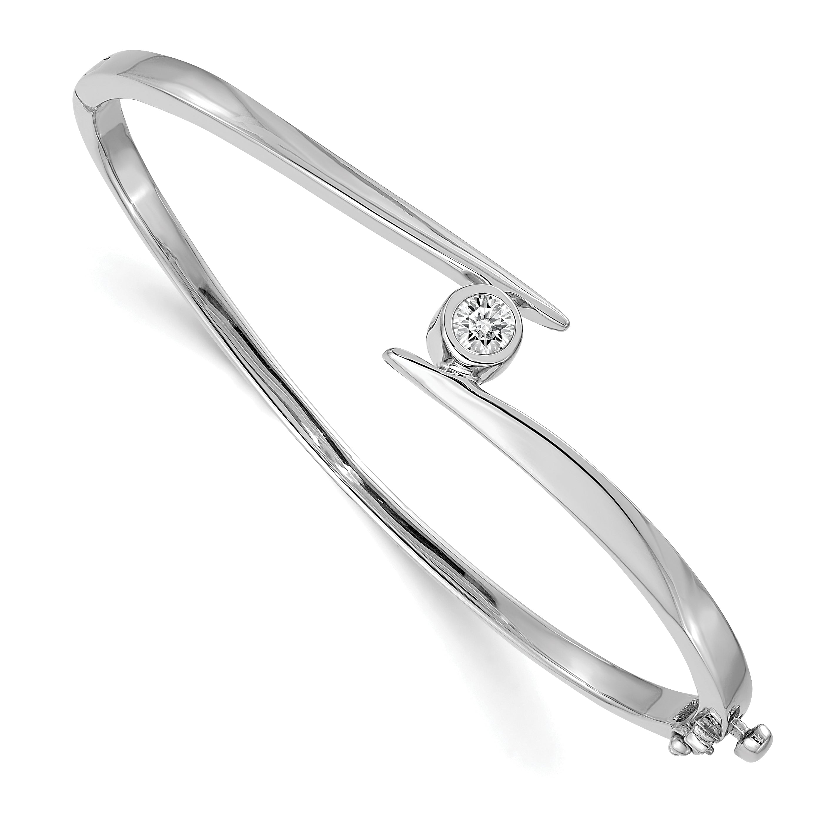 14K White Gold Complete 1/2 Carat Vs Diamond Hinged Oval Bangle Bracelet