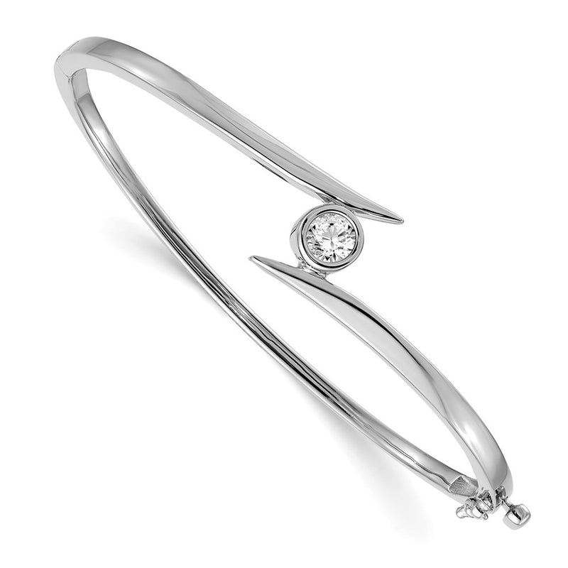 14K White Gold Complete 1/2 Carat Aa Diamond Hinged Oval Bangle Bracelet