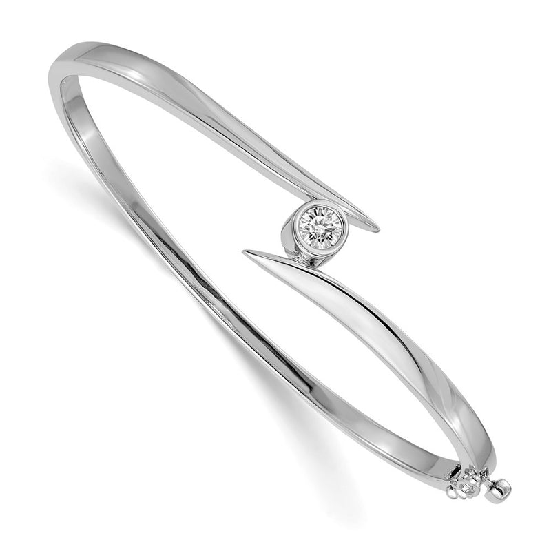 14K White Gold Complete 3/8 Carat Aa Diamond Hinged Oval Bangle Bracelet