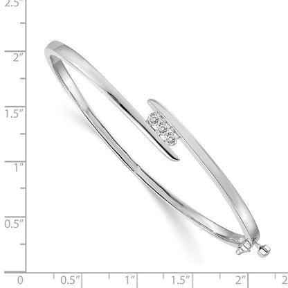14K White Gold Complete 3 Stone 1/3 Carat A Diamond Hinged Oval Bangle Bracelet