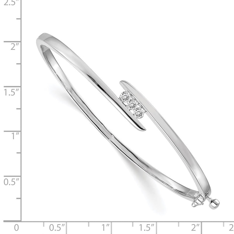 14K White Gold Complete 3 Stone 1/3 Carat A Diamond Hinged Oval Bangle Bracelet
