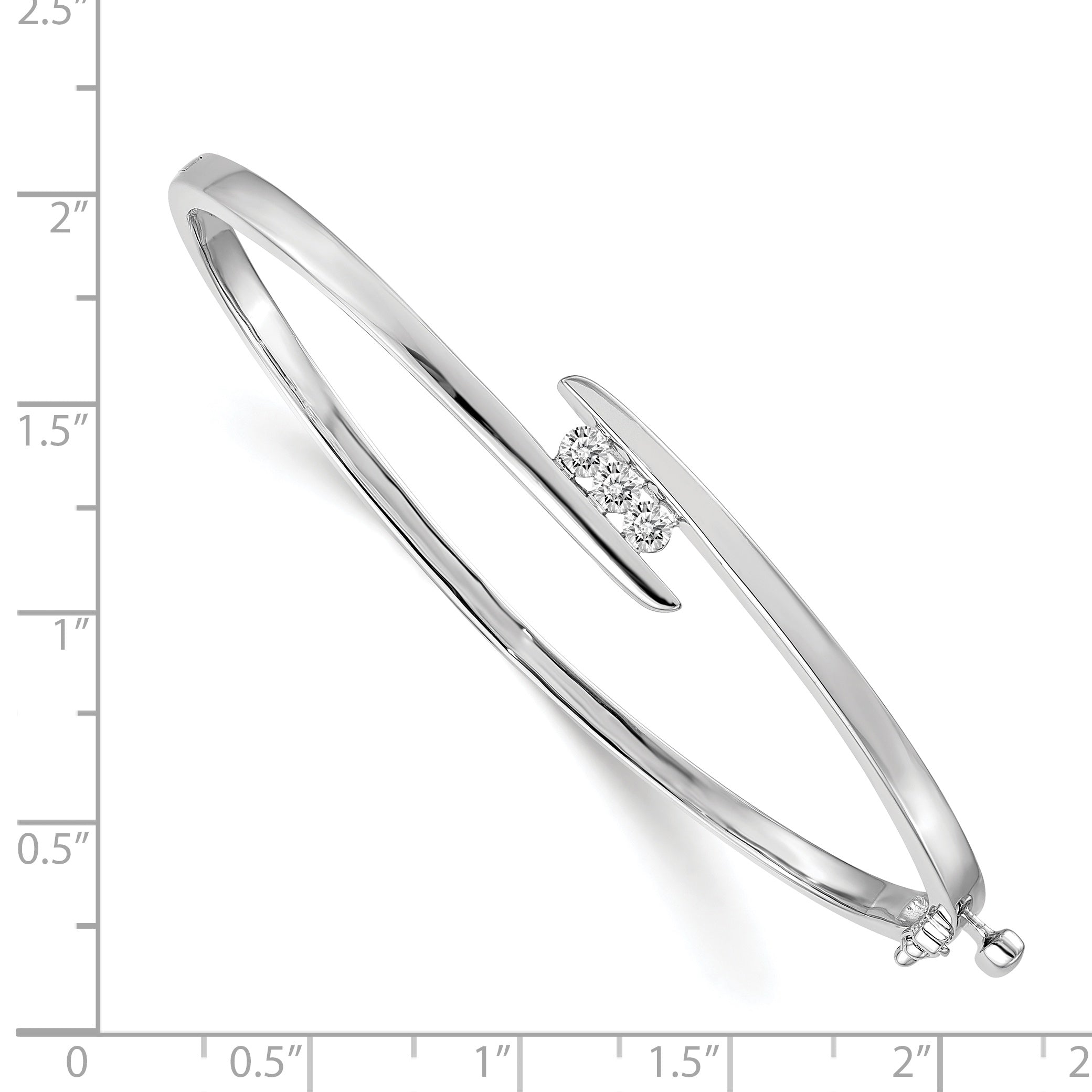 14K White Gold Complete 3 Stone 1/3 Carat A Diamond Hinged Oval Bangle Bracelet