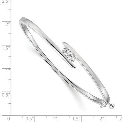 14K White Gold Complete 3 Stone 1/3 Carat A Diamond Hinged Oval Bangle Bracelet