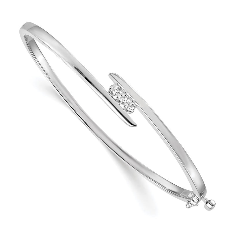 14K White Gold Complete 3 Stone 1/3 Carat Aa Diamond Hinged Oval Bangle Bracelet