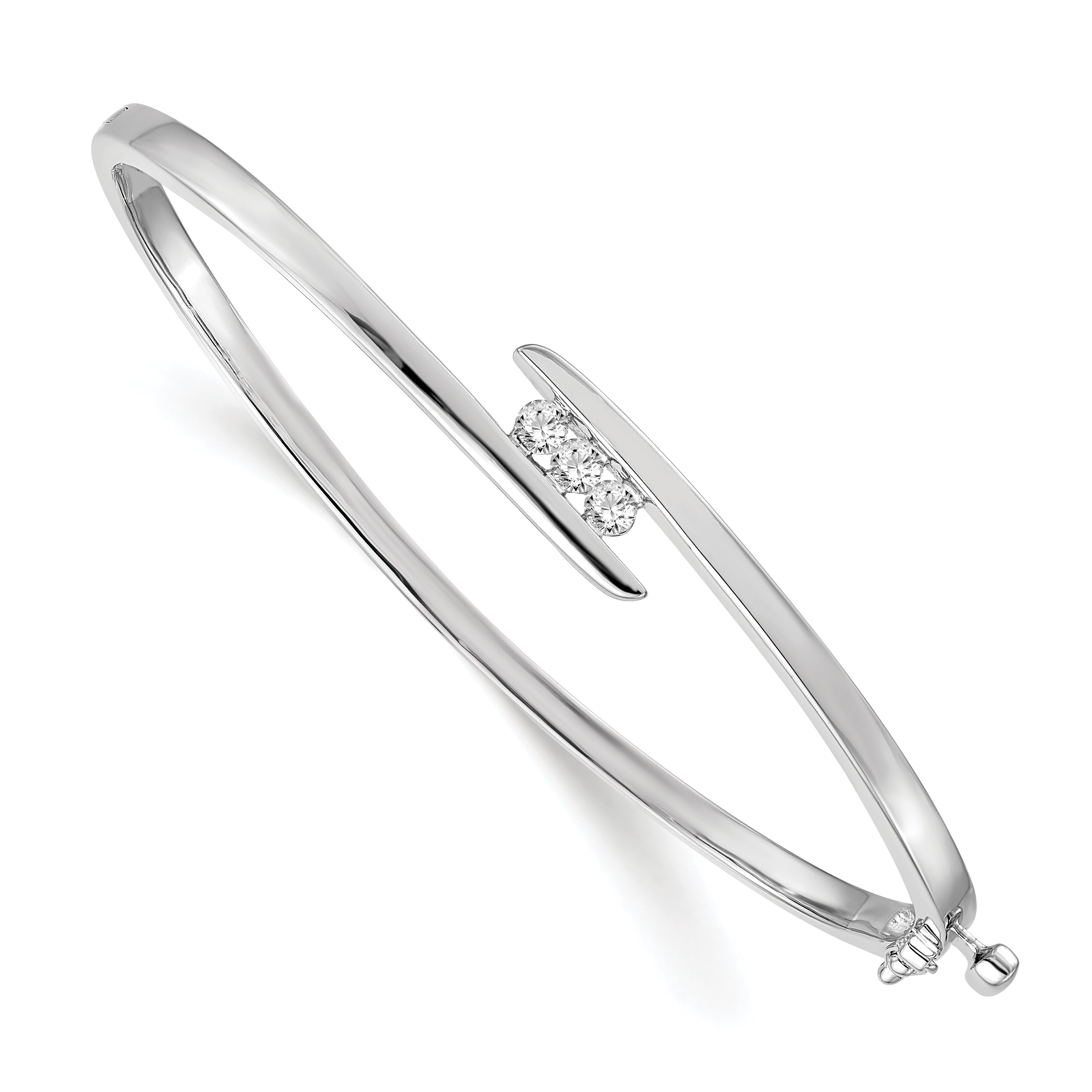 14K White Gold Complete 3 Stone 1/3 Carat Vs Diamond Hinged Oval Bangle Bracelet