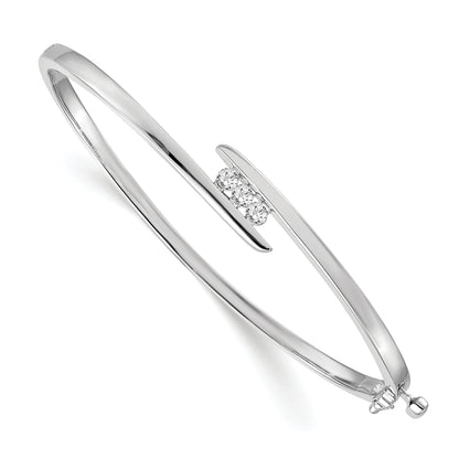 14K White Gold Complete 3 Stone 1/3 Carat Vs Diamond Hinged Oval Bangle Bracelet