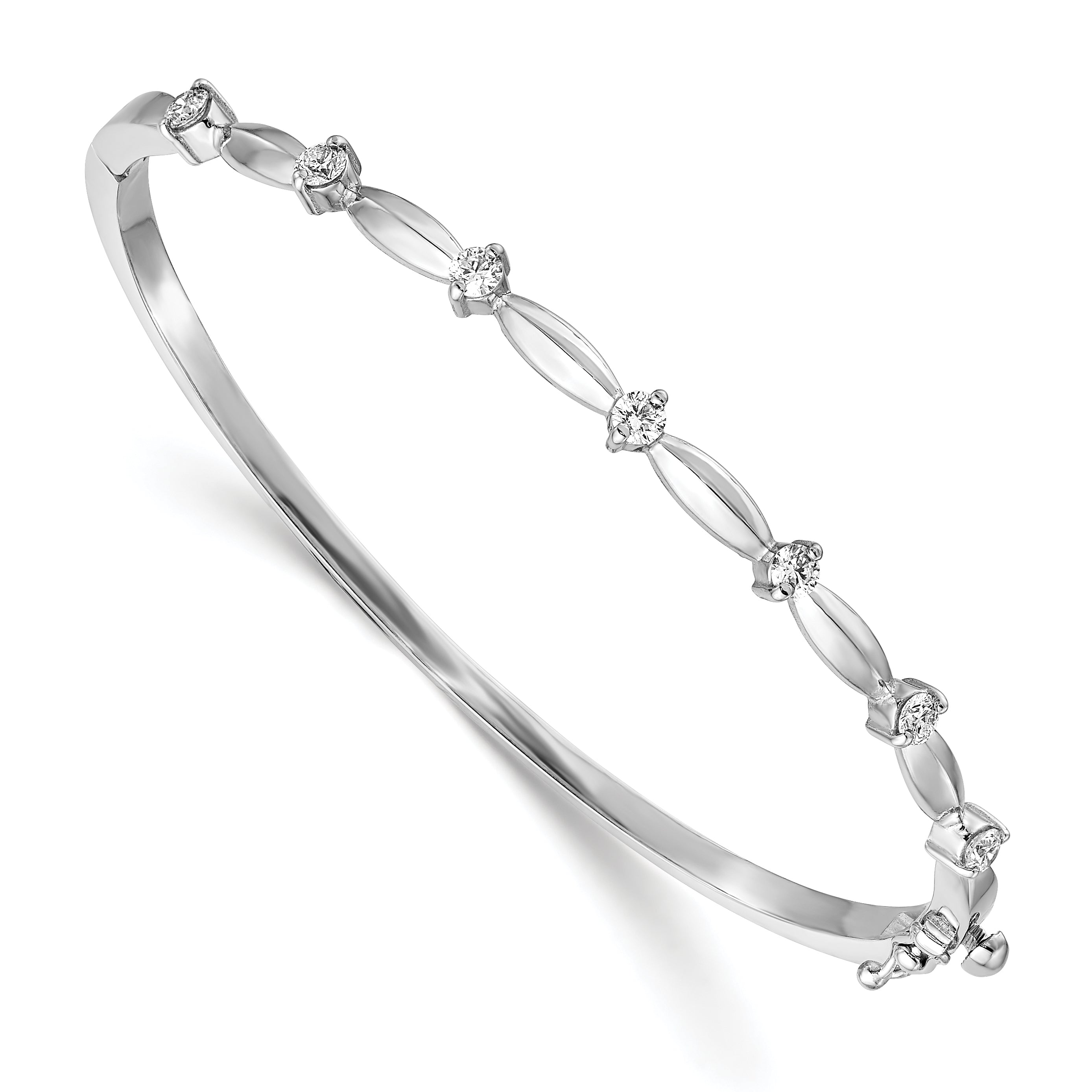 14K White Gold Complete 1/2 Carat Aaa Diamond Hinged Oval Bangle Bracelet