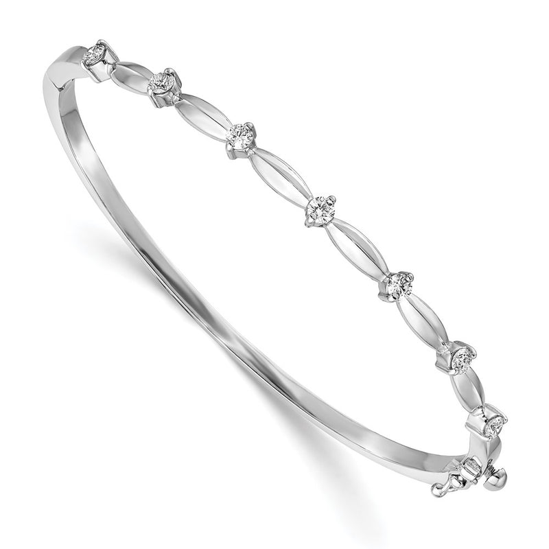 14K White Gold Complete 1/2 Carat Vs Diamond Hinged Oval Bangle Bracelet