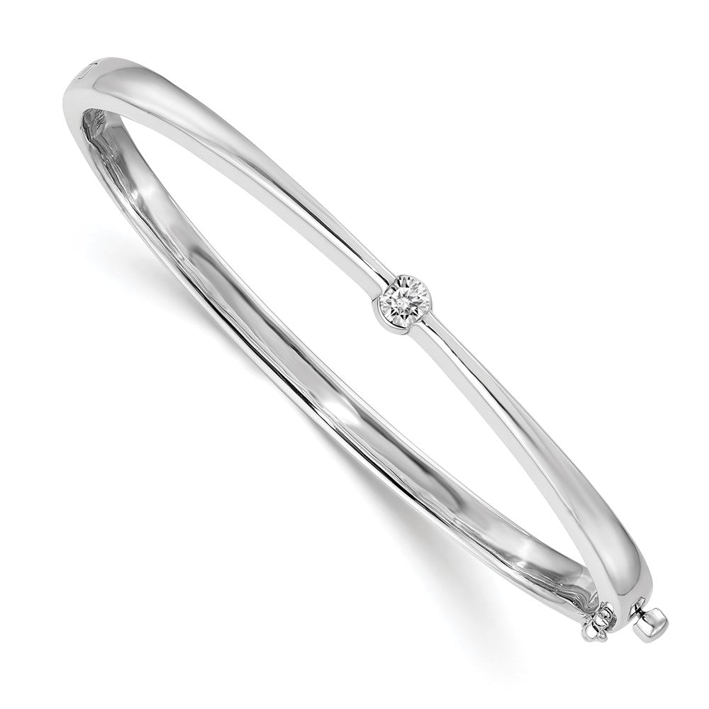 14K White Gold Complete 1/4 Carat Aaa Diamond Hinged Oval Bangle Bracelet