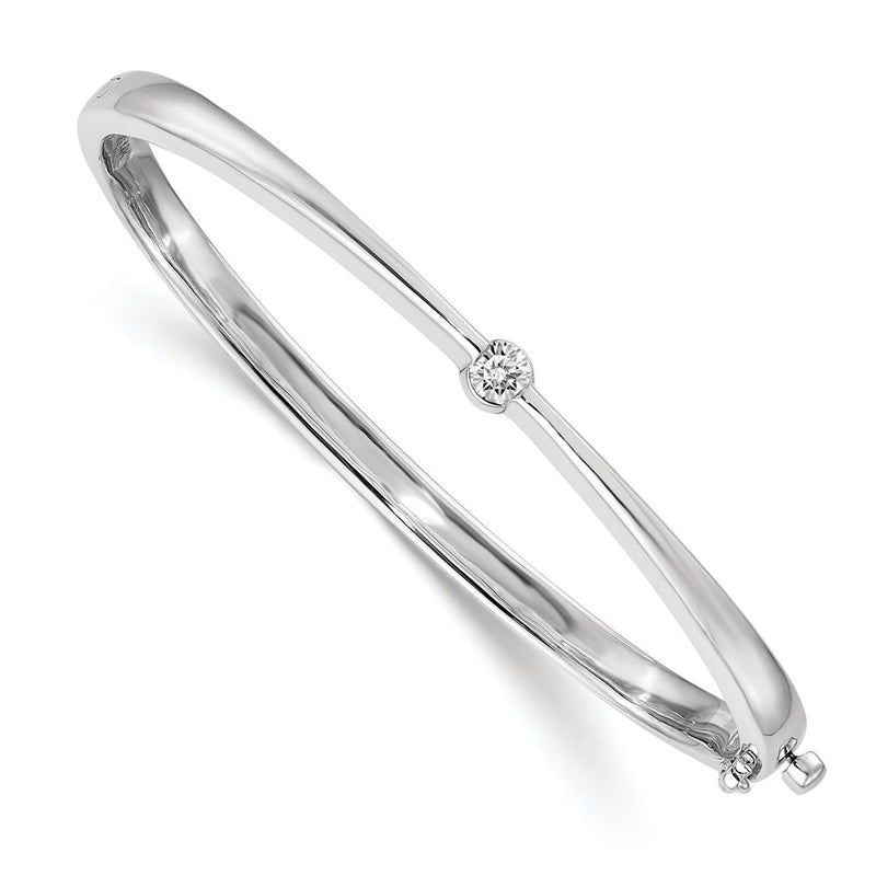 14K White Gold Complete 1/4 Carat Aaa Diamond Hinged Oval Bangle Bracelet
