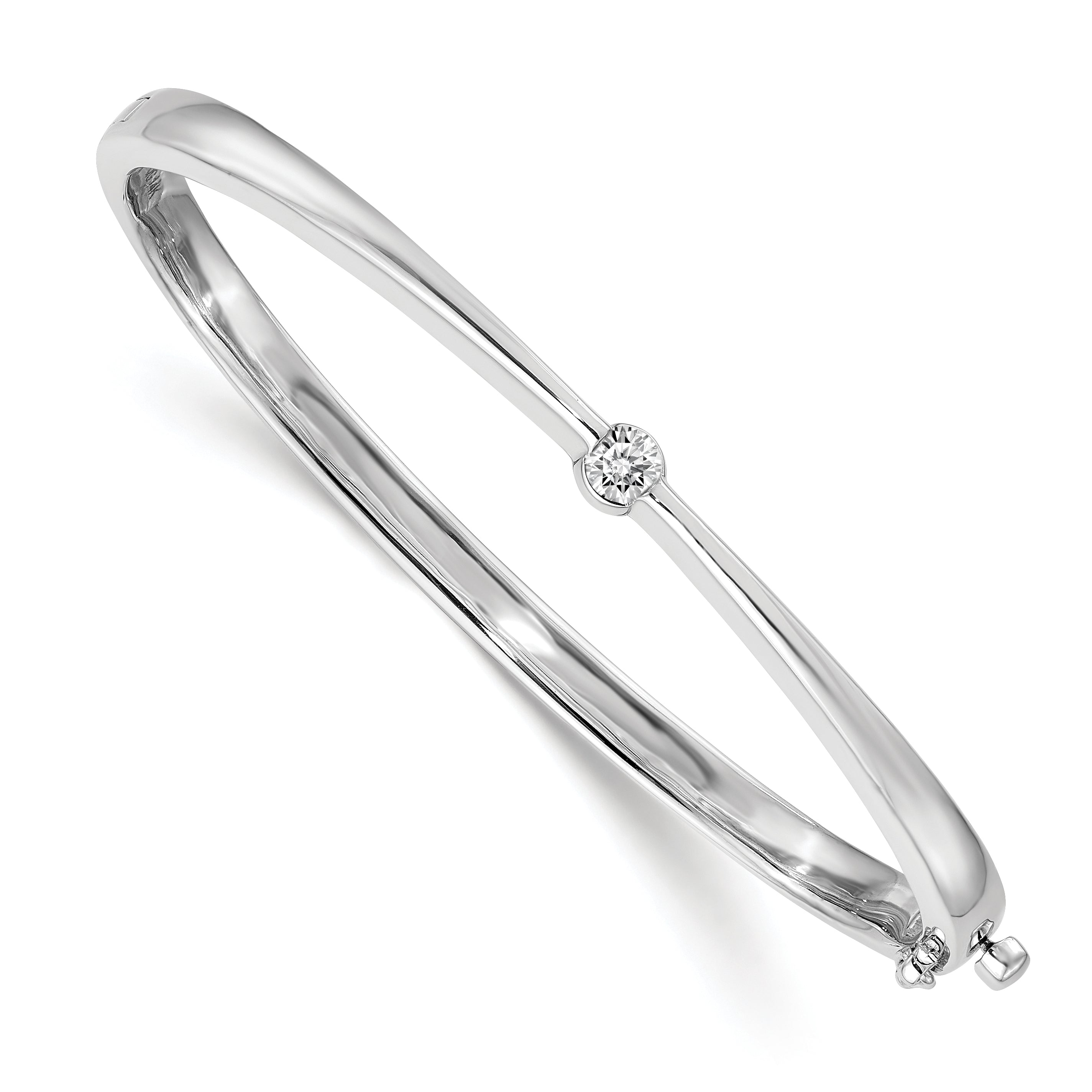 14K White Gold Complete 1/4 Carat Aaa Diamond Hinged Oval Bangle Bracelet