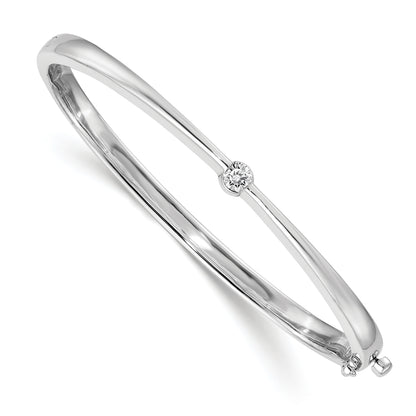 14K White Gold Complete 1/4 Carat Aaa Diamond Hinged Oval Bangle Bracelet