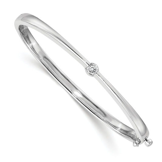14K White Gold Complete 1/4 Carat Aaa Diamond Hinged Oval Bangle Bracelet
