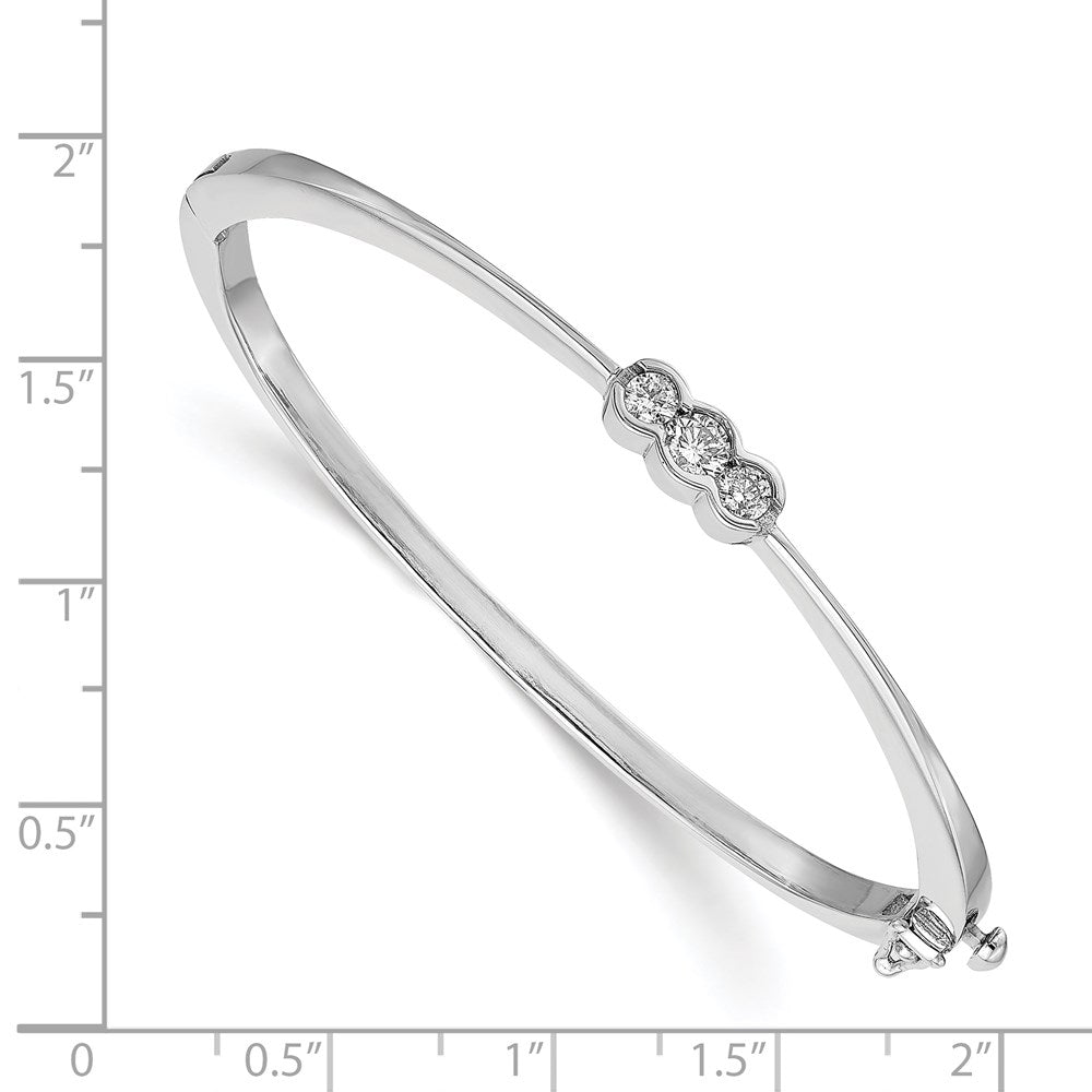 14K White Gold Complete 3 Stone 1/2 Carat Aa Diamond Hinged Oval Bangle Bracelet
