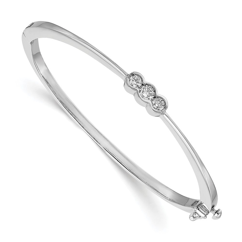14K White Gold Complete 3 Stone 1/2 Carat A Diamond Hinged Oval Bangle Bracelet