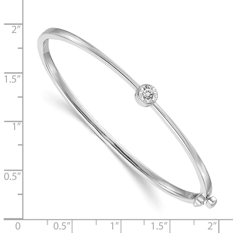 14K White Gold Complete 1/4 Carat Aa Diamond Hinged Oval Bangle Bracelet