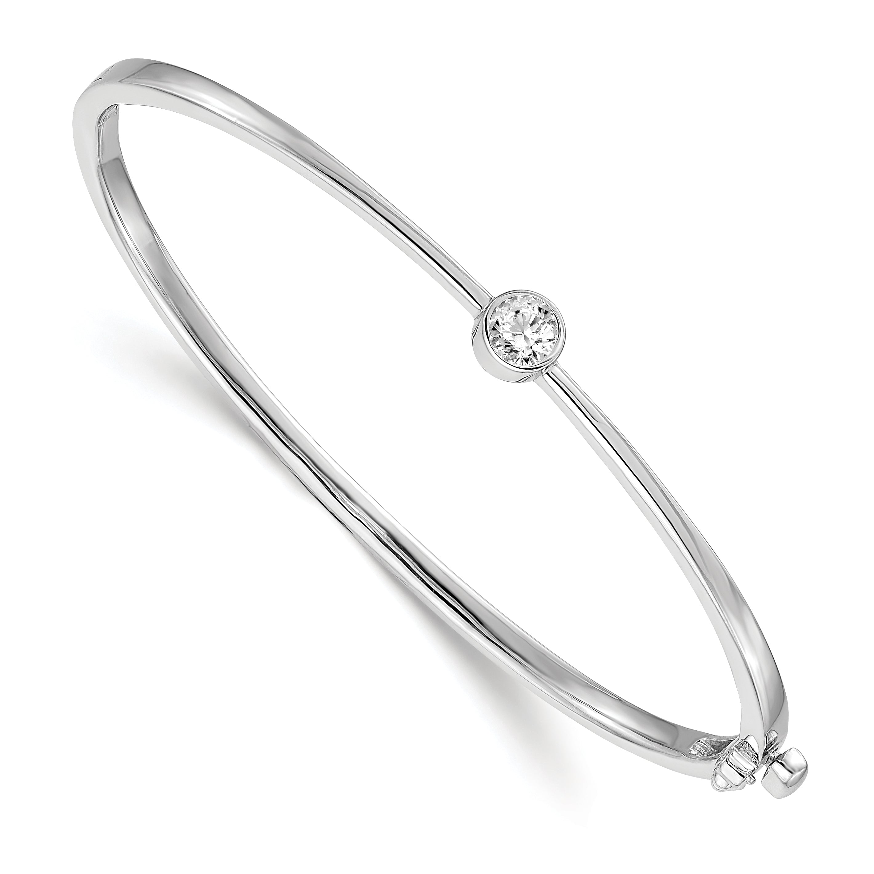 14K White Gold Complete 1/4 Carat Aa Diamond Hinged Oval Bangle Bracelet